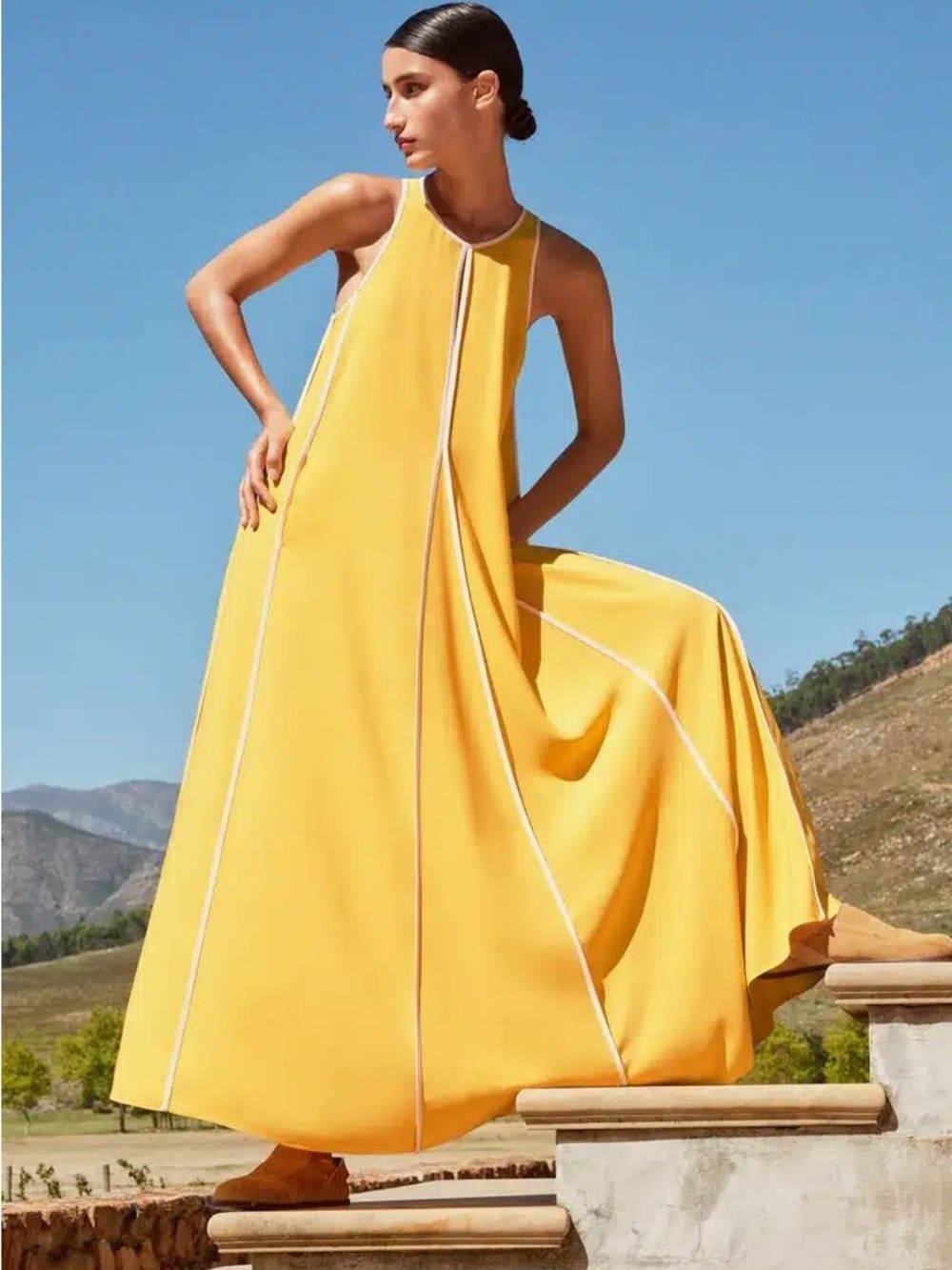 ME+EM Yellow Maxi Dress‎ with White Piping